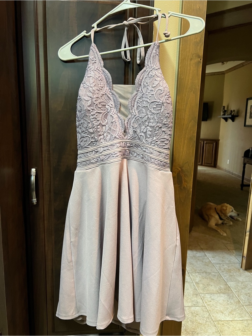 Xtraordinary Dusty Mauve Lace Halter Skater Dress